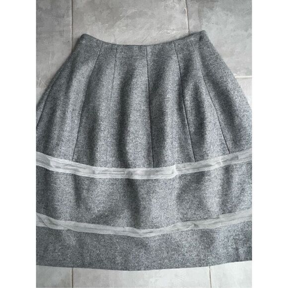 MADEWELL Heather Gray Structured Wool TURNOUT SKIRT Mesh Inset Full Flare Size 0 - Picture 5 of 10